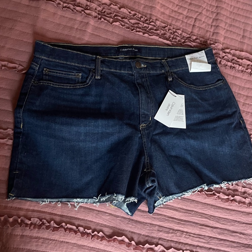 Calvin Klein Jeans Blue Jean Shorts Mid-Length Cut-Off